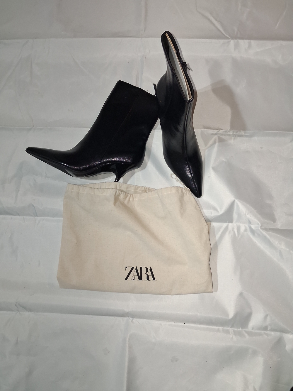 ZARA Black Pointed Leather Ankle Boots